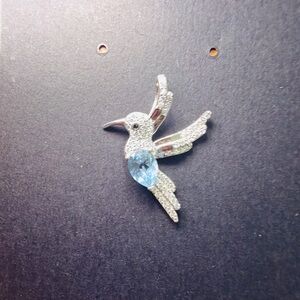 Blue Aquamarine Gemstone Hummingbird Silver tone Pendant